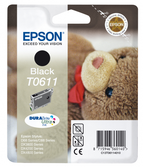 Epson T061 (Teddybear) Black Ink Cartridge - DURABrite Ultra Ink (C13T06114010) 