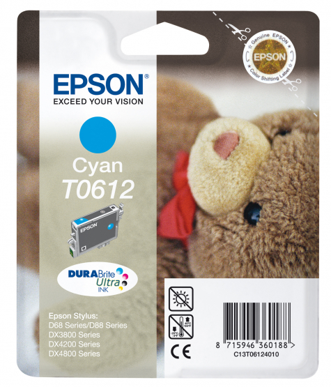 Epson T061 (Teddybear) Cyan Ink Cartridge - DURABrite Ultra Ink (C13T06124010) 