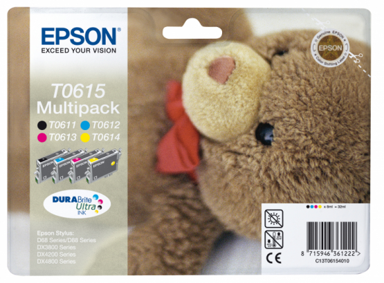 Epson T061 (Teddybear) Ink Cartridge Multipack 4-colours - DURABrite Ultra Ink (C13T06154010) 