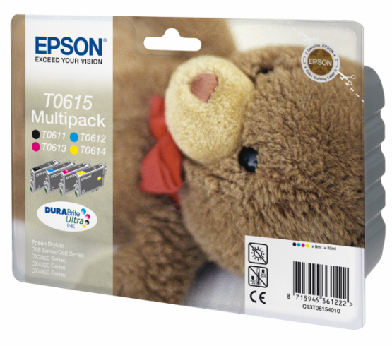 Epson T061 (Teddybear) Ink Cartridge Multipack 4-colours - DURABrite Ultra Ink (C13T06154010) 