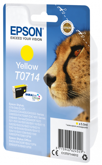 Epson T0714 (Cheetah) Yellow Ink Cartridge - DURABrite Ultra Ink (C13T07144012) 