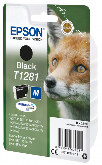 Epson T1281 (Fox) Black Ink Cartridge - DURABrite Ultra Ink (C13T12814012) 