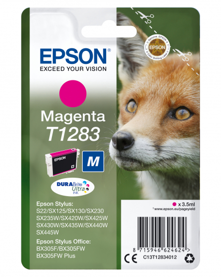 Epson T1283 (Fox) Magenta Ink Cartridge - DURABrite Ultra Ink (C13T12834012) 