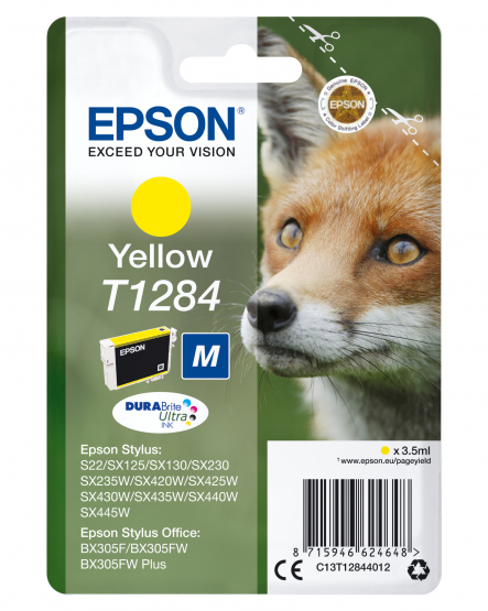 Epson T1284 (Fox) Yellow Ink Cartridge - DURABrite Ultra Ink (C13T12844012) 