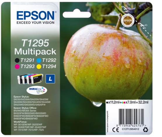 Epson T1295 (Apple) Ink Cartridge Multi-Pack - Black, Cyan, Magenta, Yellow - DURABrite Ultra Ink (C13T12954012) 