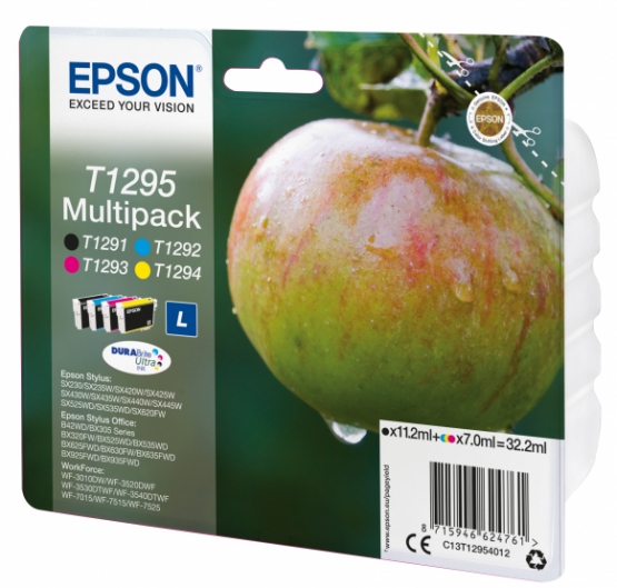Epson T1295 (Apple) Ink Cartridge Multi-Pack - Black, Cyan, Magenta, Yellow - DURABrite Ultra Ink (C13T12954012) 