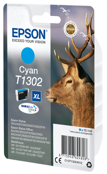Epson T1302 (Stag) Cyan Ink Cartridge - DURABrite Ultra Ink (C13T13024012) 