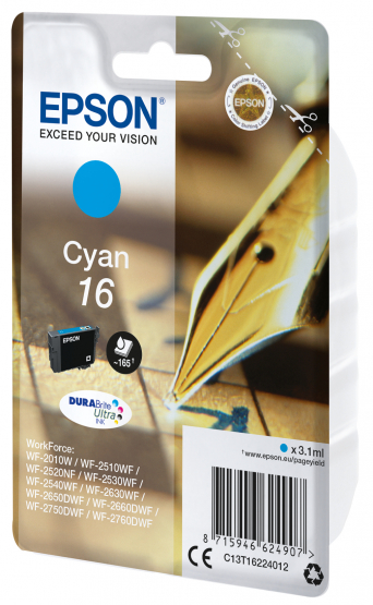 Epson 16 (Pen & Crossword) Cyan Ink Cartridge - DURABrite Ultra Ink (C13T16224012) 