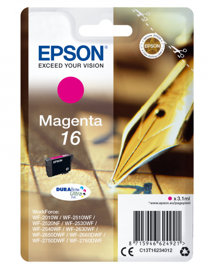 Epson 16 (Pen & Crossword) Magenta Ink Cartridge - DURABrite Ultra Ink (C13T16234012) 