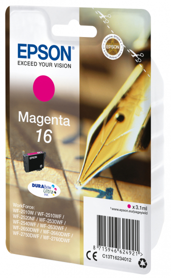Epson 16 (Pen & Crossword) Magenta Ink Cartridge - DURABrite Ultra Ink (C13T16234012) 