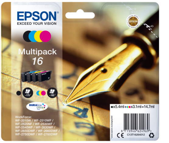 Epson 16 (Pen & Crossword) Ink Cartridge Multi-Pack 4 colours - DURABrite Ultra Ink (C13T16264012) 