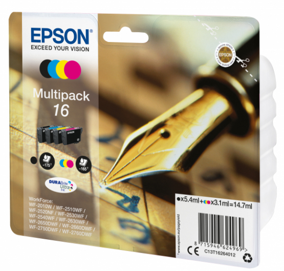 Epson 16 (Pen & Crossword) Ink Cartridge Multi-Pack 4 colours - DURABrite Ultra Ink (C13T16264012) 