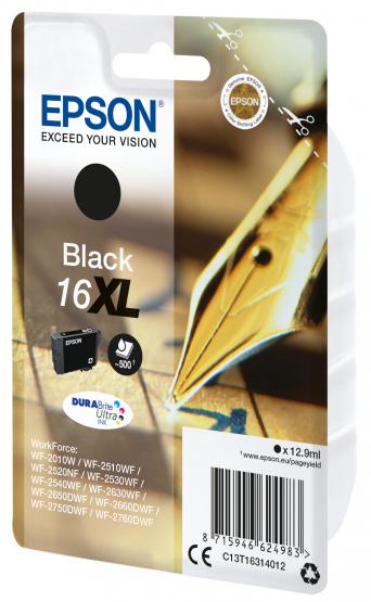 Epson 16XL (Pen & Crossword) Black Ink Cartridge - DURABrite Ultra Ink- High Capacity (C13T16314012) 