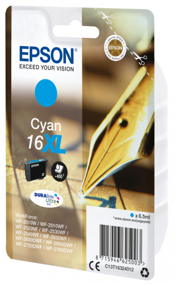 Epson 16XL (Pen & Crossword) Cyan Ink Cartridge - DURABrite Ultra Ink - High Capacity (C13T16324012) 