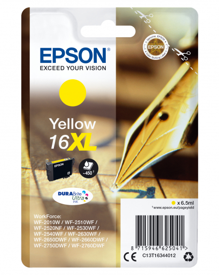 Epson 16XL (Pen & Crossword) Yellow Ink Cartridge - DURABrite Ultra Ink - High Capacity (C13T16344012) 