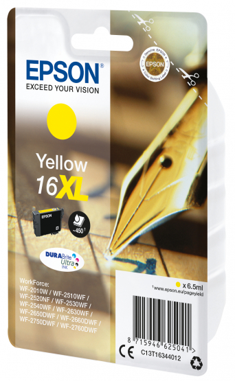 Epson 16XL (Pen & Crossword) Yellow Ink Cartridge - DURABrite Ultra Ink - High Capacity (C13T16344012) 