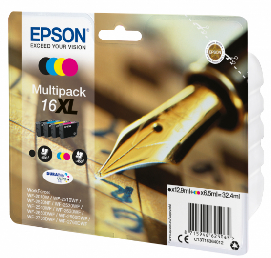Epson 16XL (Pen & Crossword) Ink Cartridge Multi-Pack 4 colours - DURABrite Ultra Ink - High Capacity (C13T16364012) 
