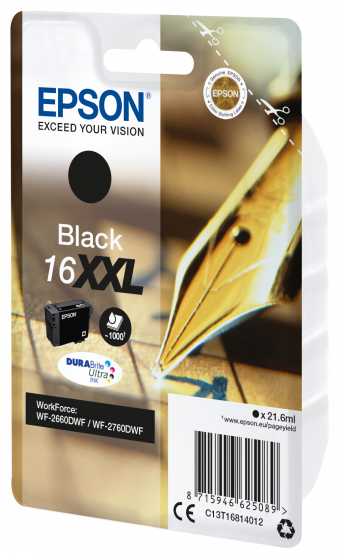Epson 16XXL (Pen & Crossword) Black Ink Cartridge - DURABrite Ultra Ink - Super High Capacity (C13T16814012) 