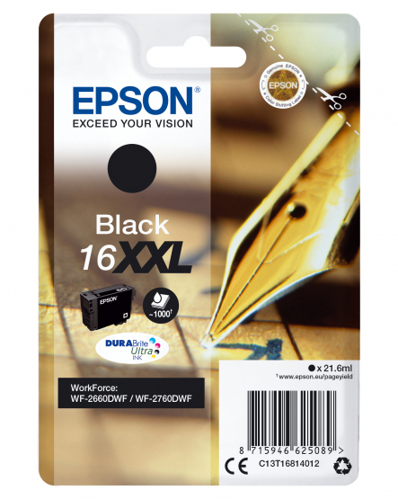 Epson 16XXL (Pen & Crossword) Black Ink Cartridge - DURABrite Ultra Ink - Super High Capacity (C13T16814012) 