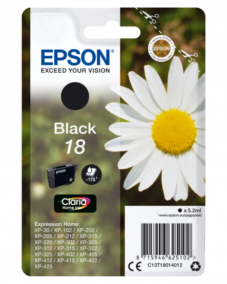 Epson 18 (Daisy) Black Ink Cartridge - Claria Home Ink (C13T18014012) 