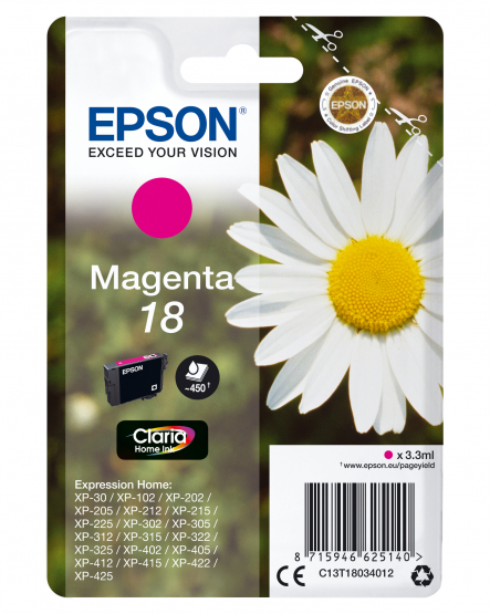 Epson 18 (Daisy) Magenta Ink Cartridge - Claria Home Ink (C13T18034012) 
