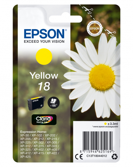 Epson 18 (Daisy) Yellow Ink Cartridge - Claria Home Ink(C13T18044012) 
