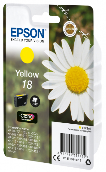 Epson 18 (Daisy) Yellow Ink Cartridge - Claria Home Ink(C13T18044012) 
