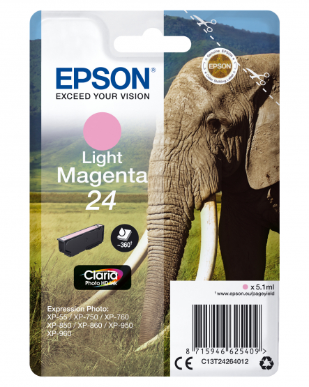 Epson 24 (Elephant) Light Magenta Ink Cartridge - Claria Photo HD Ink (C13T24264012) 