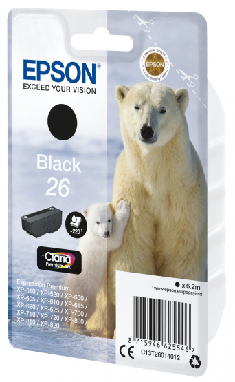 Epson 26 (Polar Bear) Black Ink Cartridge - Claria Premium Ink (C13T26014012) 