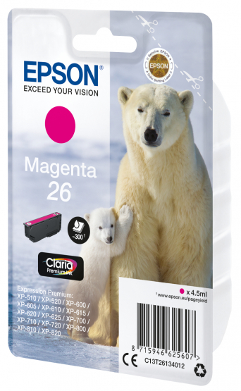 Epson 26 (Polar Bear) Magenta Ink Cartridge - Claria Premium Ink (C13T26134012) 