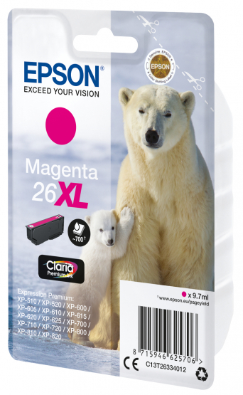 Epson 26XL (Polar Bear) Magenta Ink Cartridge - Claria Premium Ink - High Capacity (C13T26334012) 