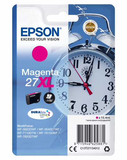 Epson 27XL (Alarm Clock) Magenta Ink Cartridge - DURABrite Ultra Ink (C13T27134012) 
