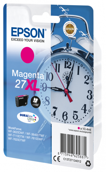 Epson 27XL (Alarm Clock) Magenta Ink Cartridge - DURABrite Ultra Ink (C13T27134012) 