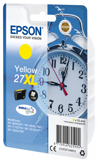 Epson 27XL (Alarm Clock) Yellow Ink Cartridge - DURABrite Ultra Ink (C13T27144012) 