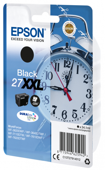 Epson 27XXL (Alarm Clock) Black Ink Cartridge - DURABrite Ultra Ink (C13T27914012) 