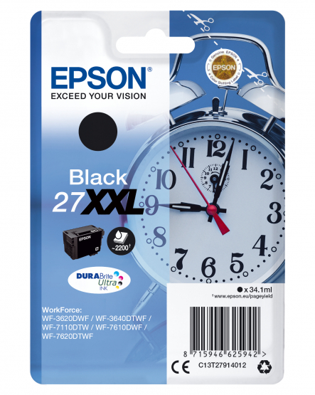 Epson 27XXL (Alarm Clock) Black Ink Cartridge - DURABrite Ultra Ink (C13T27914012) 