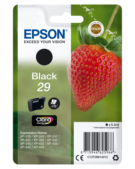 Epson 29 (Strawberry) Black Ink Cartridge - Claria Home Ink (C13T29814012) 
