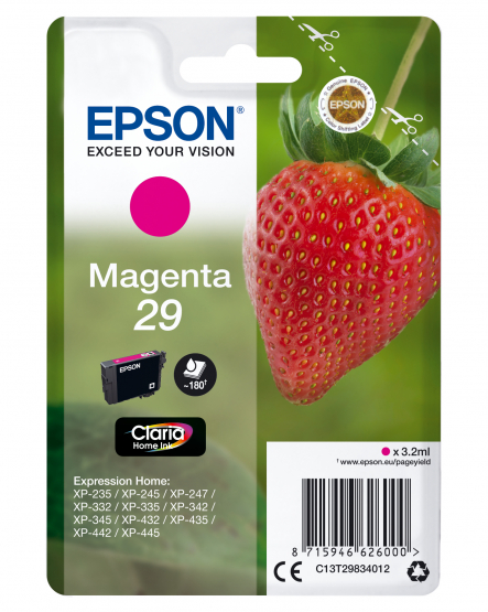 Epson 29 (Strawberry) Magenta Ink Cartridge - Claria Home Ink (C13T29834012) 