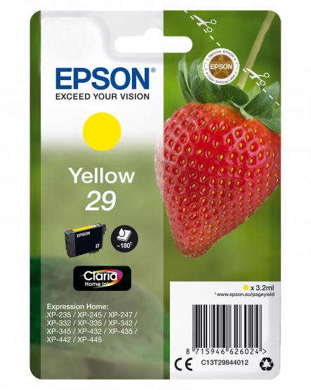 Epson 29 (Strawberry) Yellow Ink Cartridge - Claria Home Ink (C13T29844012) 