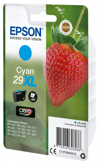 Epson 29XL (Strawberry) Cyan Ink Cartridge - Claria Home Ink - High Capacity (C13T29924012) 