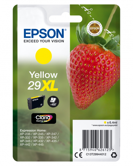 Epson 29XL (Strawberry) Yellow Ink Cartridge - Claria Home Ink - High Capacity (C13T29944012) 