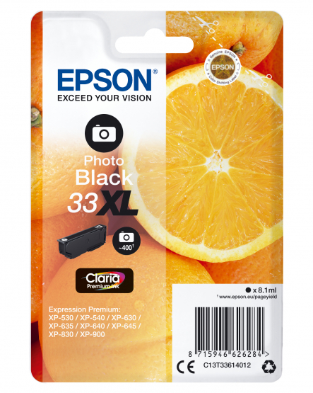 Epson 33XL (Oranges) Photo Black Ink Cartridge - Claria Premium Ink - High Capacity (C13T33614012) 