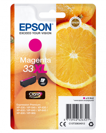 Epson 33XL (Oranges) Magenta Ink Cartridge - Claria Premium Ink - High Capacity (C13T33634012) 