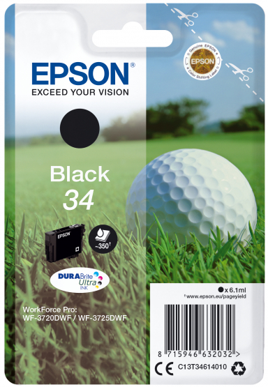 Epson 34 (Golf Ball) Black Ink Cartridge - DURABrite Ultra Ink(C13T34614010) 