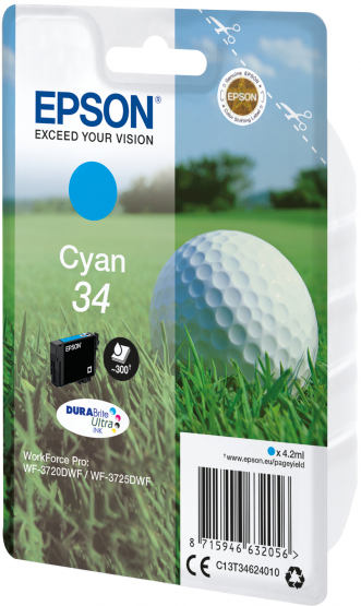 Epson 34 (Golf Ball) Cyan Ink Cartridge - DURABrite Ultra Ink (C13T34624010) 