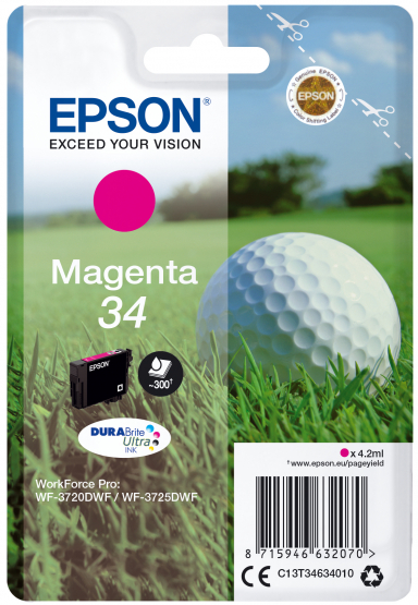 Epson 34 (Golf Ball) Magenta Ink Cartridge - DURABrite Ultra Ink (C13T34634010) 