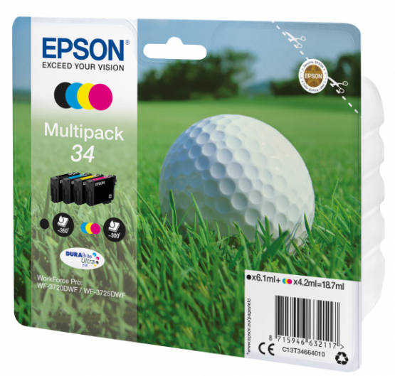 Epson 34 (Golf Ball) Ink Cartridge Multi-Pack 4 Colour - DURABrite Ultra Ink (C13T34664010) 