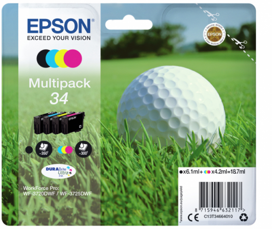Epson 34 (Golf Ball) Ink Cartridge Multi-Pack 4 Colour - DURABrite Ultra Ink (C13T34664010) 