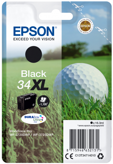 Epson 34XL (Golf Ball) Black Ink Cartridge - DURABrite Ultra Ink - High Capacity (C13T34714010) 