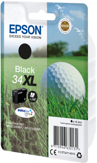 Epson 34XL (Golf Ball) Black Ink Cartridge - DURABrite Ultra Ink - High Capacity (C13T34714010) 
